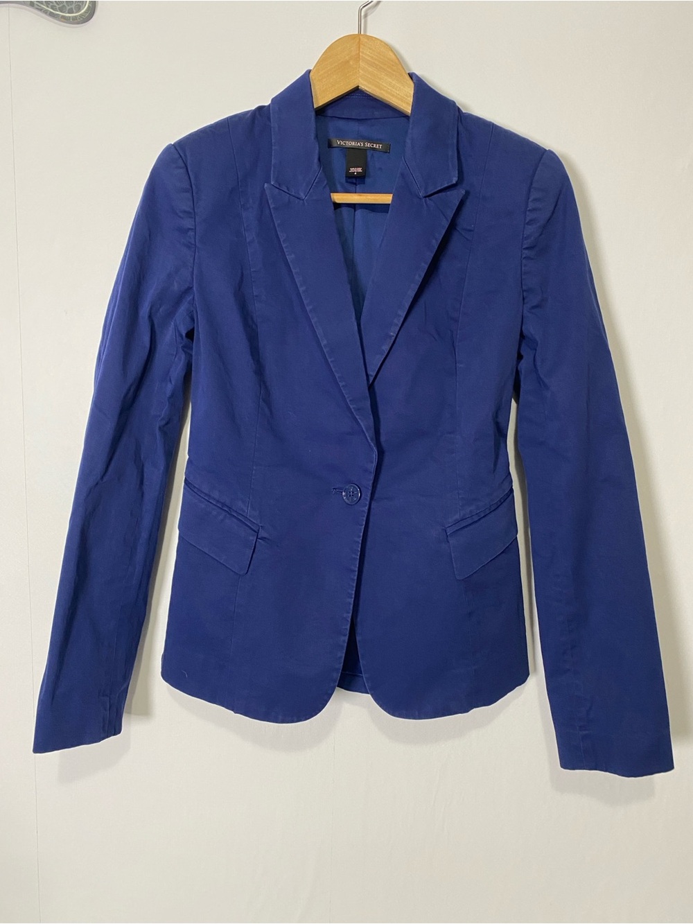 Victoria's Secret Single button Blazer Jacket 4 Blue Cotton Stretch Office Caree